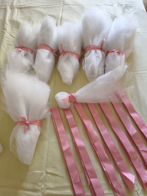 Tulle and ribbons for bombonieres, like new, pack for 70+
