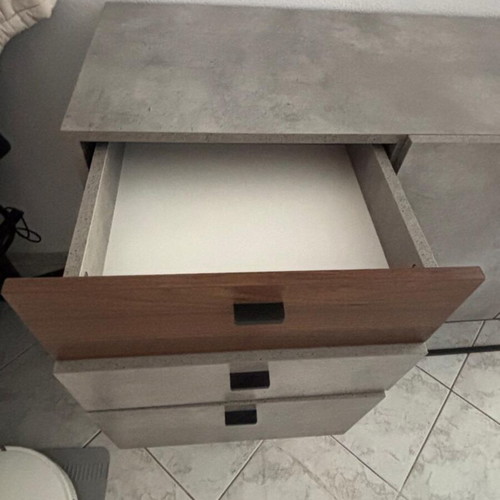 Living room furniture set cement grey with wood and black metal legs like new