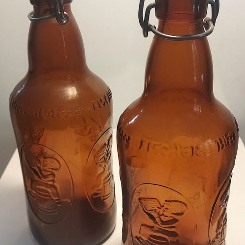 Vintage collectible beer bottles used, 4 pieces with porcelain caps