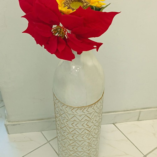 Decorative metal floor vase 80cm with fake flowers gift