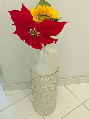 Decorative metal floor vase 80cm with fake flowers gift