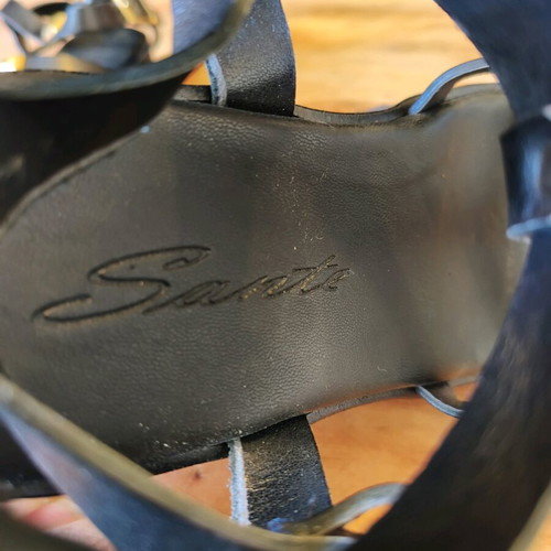 Sante leather platform sandals used, black with gold details, size 38