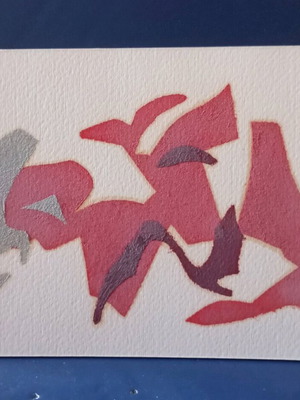 Woodcut card used, colored print with dedication by D. Gianoukakis