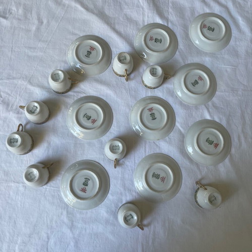 Wm Guerin Limoges antique coffee cup set used, 9 pieces (1891-1932)