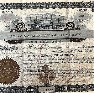 1904 Μετοχή , Τίτλος 100 μετόχων Πετρελαϊκής εταιρείας Altona Midway Oil Company