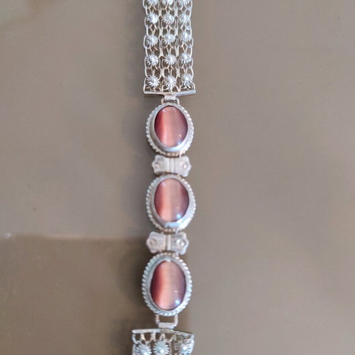 Silver bracelet with cat's-eye stones new, 18.5 cm