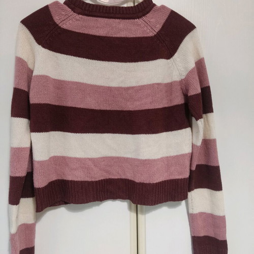 Calliope striped cropped sweater used, size S, burgundy/pink/white