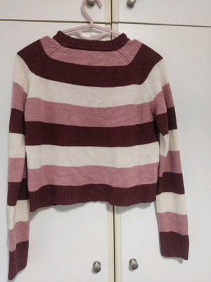 Calliope striped cropped sweater used, size S, burgundy/pink/white