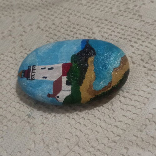 Hand-painted lighthouse stone with acrylic colors