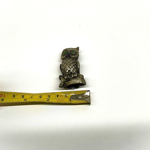 Set of 2 owl paperweights used, metal 5.5 cm