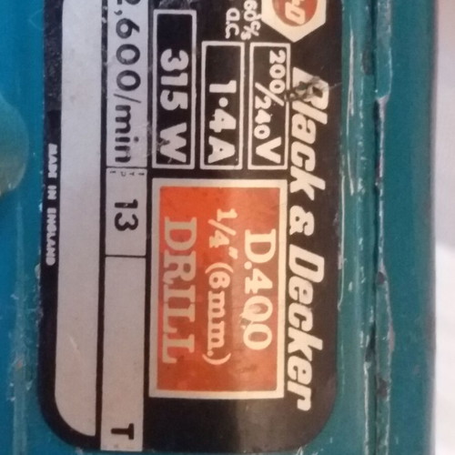 Black & Decker D400 vintage drill with orbital sander attachment, 1980s