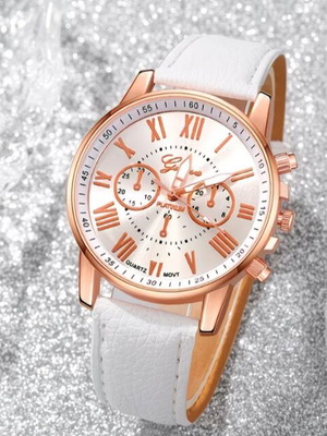 Women's wristwatch new with white leather strap