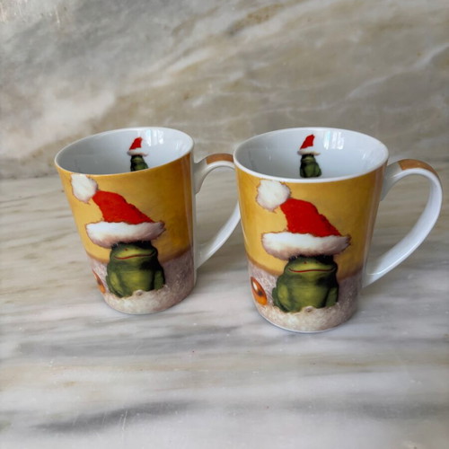 Set of 2 Christmas mugs BQQ Germany with frog Santa Claus new