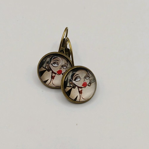 Dangling earrings 14mm girl new, beige and red