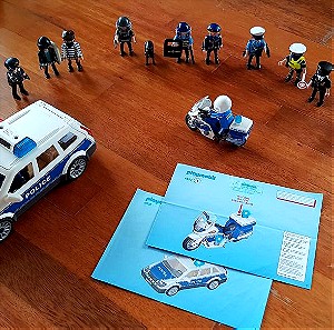 Playmobil Αστυνομικό όχημα 6920, Αστυν/κή μοτοσυκλέτα 6923, έξτρα αστυνομικοί +ληστές + περιοδικά