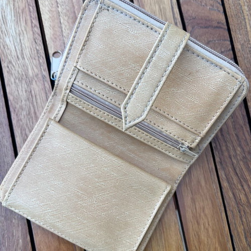 Wallet used, beige with multiple card slots