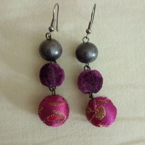 Asian style earrings with embroidery purple, new Marks & Spencer