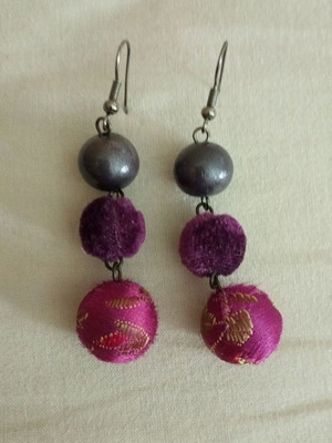 Asian style earrings with embroidery purple, new Marks & Spencer