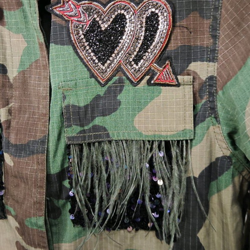 Anemi Military Jacket with Embroidered Patches and Fringes like new