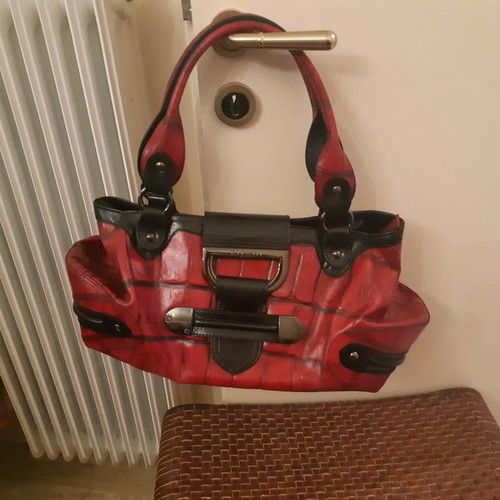 Ripani leather bag used, medium size, black and red two-tone