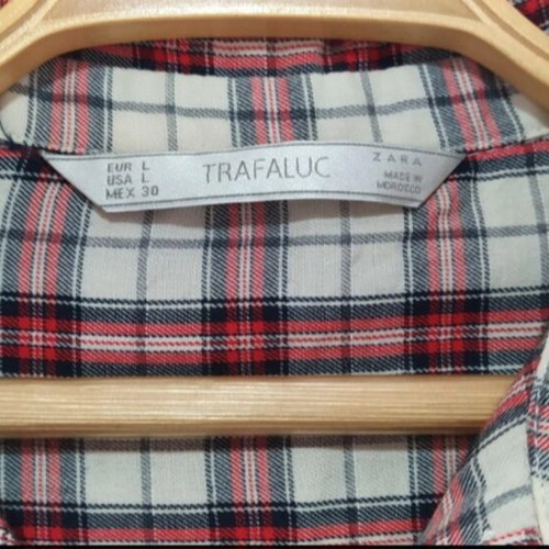 Zara Trf checked shirt used, size L 40 12, white and red