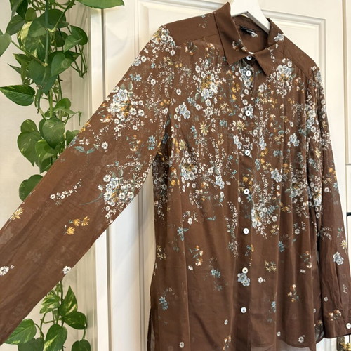Kensol shirt with floral motifs like new, brown, size M