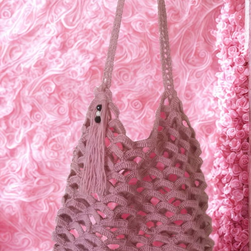 Boho Summer Shoulder Bag and Handmade Jewelry Set new, pink
