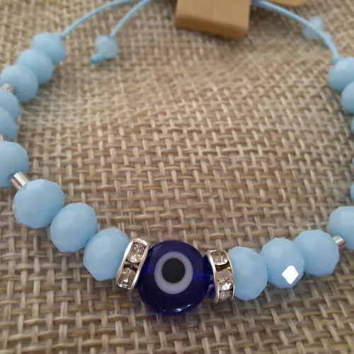 Handmade Greek Evil Eye Bracelet adjustable with turquoise beads new