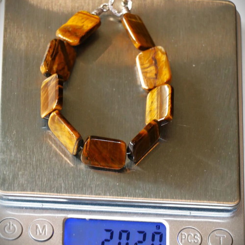 Bracelet tiger's eye mineral stones new, sterling silver 925