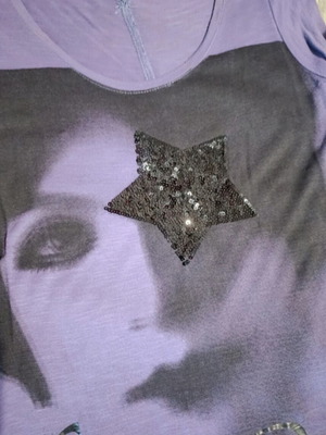 Stradivarius top like new, black and purple with print