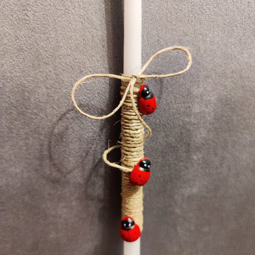 Ladybug Easter Candle 37cm new, white wax with natural twine