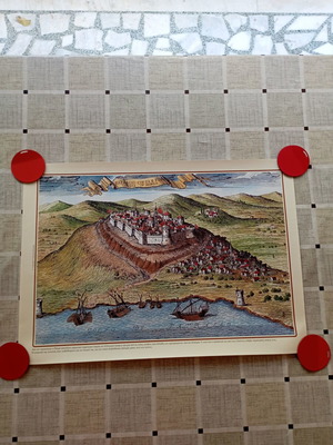 Decorative engraving of Patra city and fortress in Morea, new