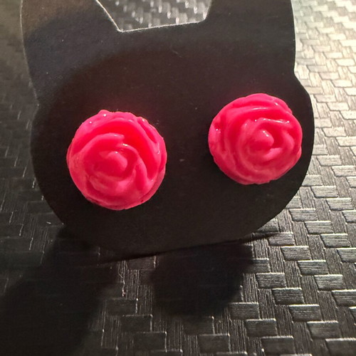Pink rose earrings handmade, new