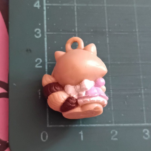 Charmkin Rosie Raccoon figure in pink dress with flowers, vintage Hasbro charm