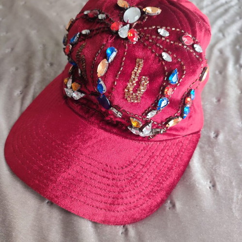 Bon-Bon velvet hat like new with stones and strass red