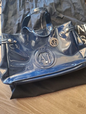 Armani Jeans shoulder bag blue patent leather like new with case
