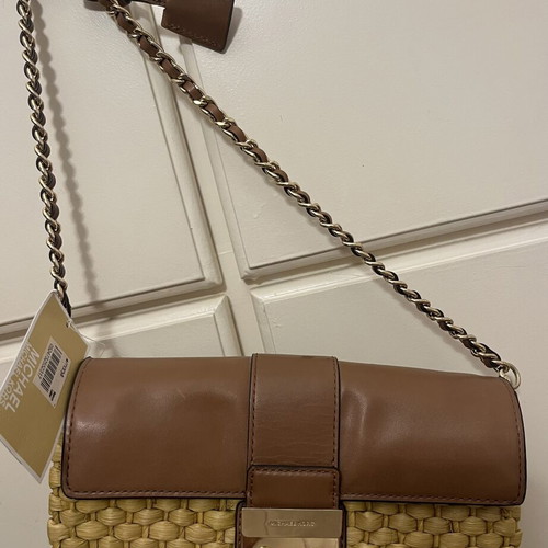 Michael Kors leather and straw handbag
