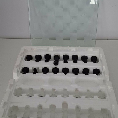 Glass chess set like new with frosted and black pieces 35.5x35.5 cm