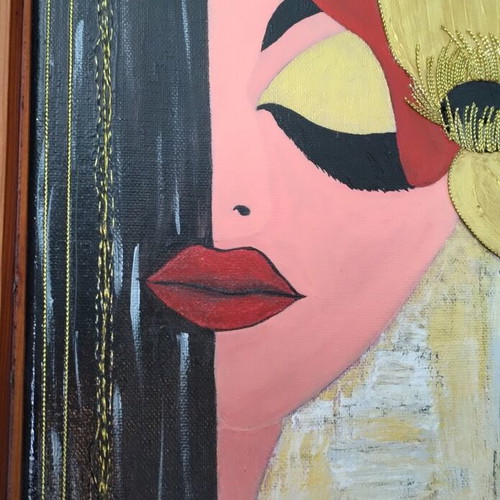 Handmade painting on canvas "Flower in Hair" 24x29 cm, acrylics