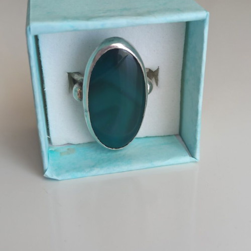 Handmade Silver 950 Ring with Large Oval Malachite Like New