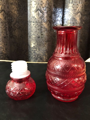 Ruby Red Cut Glass Decanter with Diamond Quilted Pattern and Airtight Stopper