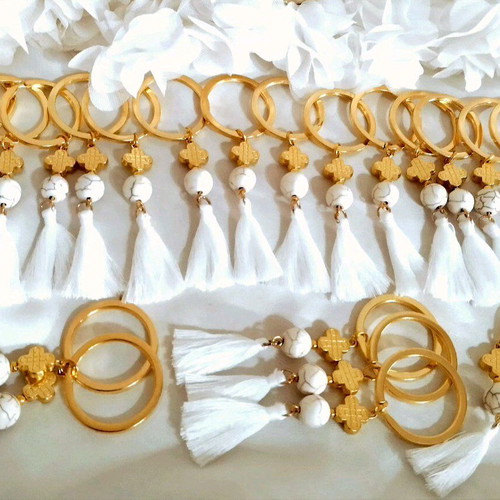 Handmade baptism keychains with Haolite beads made to order