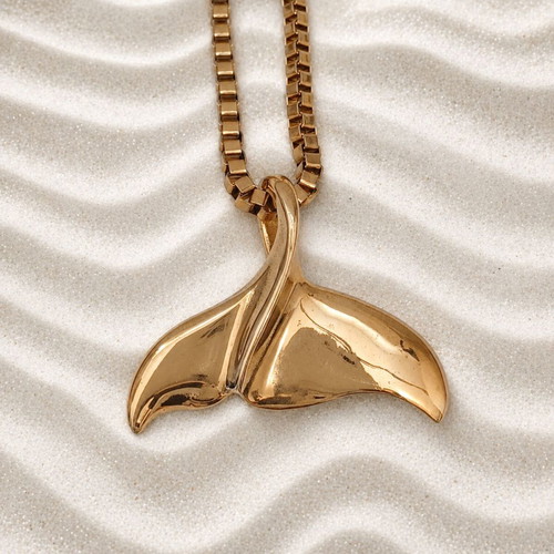 Stainless steel necklace with Venetian chain and dolphin tail pendant gold new