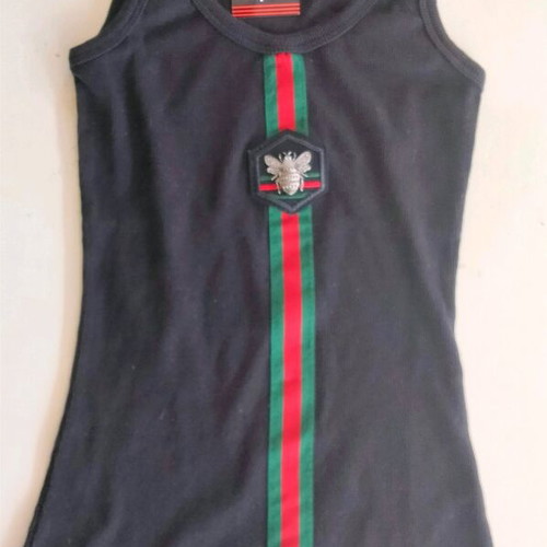 Black Rib Tank Top new with metal bee emblem and web stripe