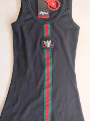 Black Rib Tank Top new with metal bee emblem and web stripe
