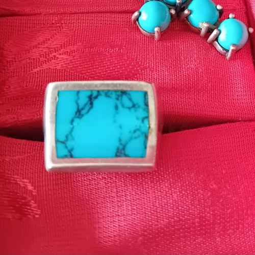 Silver 925 jewelry set with turquoise ring and cross necklace