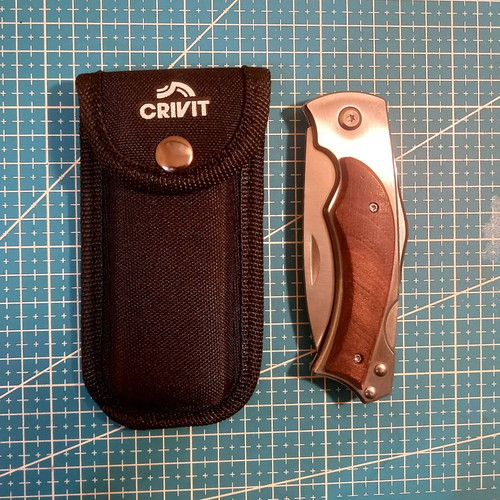Crivit Delta-Sport folding knife like new with wooden handle and sheath