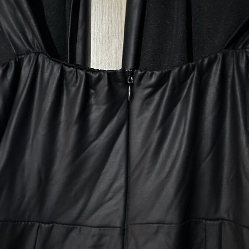 No Stress leather jumpsuit size S used with deep neckline and crisscross tie