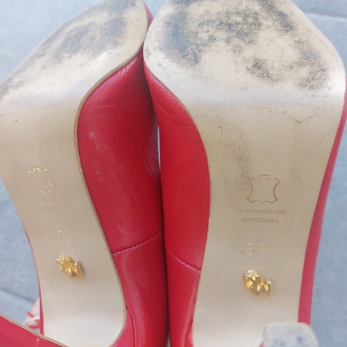 Makis Kotris red high leather pumps used, size 37