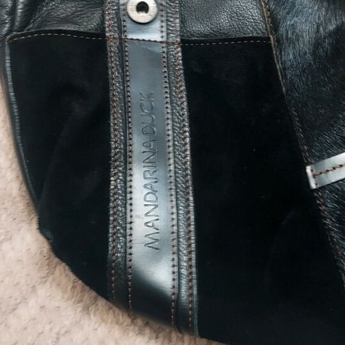 Mandarina Duck leather bag black like new with castor and pony skin